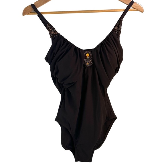 Badgley Mischka Women’s Swimsuit One-piece Bathing Suit Size: 8 Color: Brown NWT - Picture 1 of 16